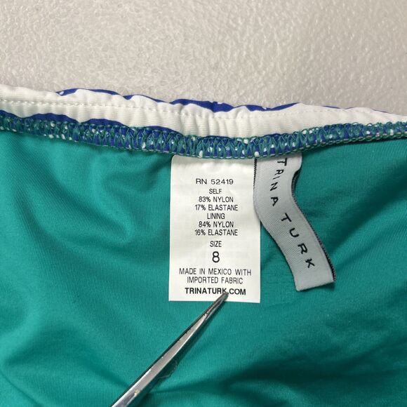 Trina Turk Bikini Bottom Ruching Tassel Size 8 Green Wave Blue Multi Color - Picture 4 of 9